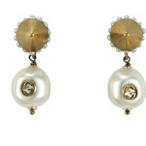 Gucci Gold Interlocking GG Pearl Earrings - Picture 2 of 4